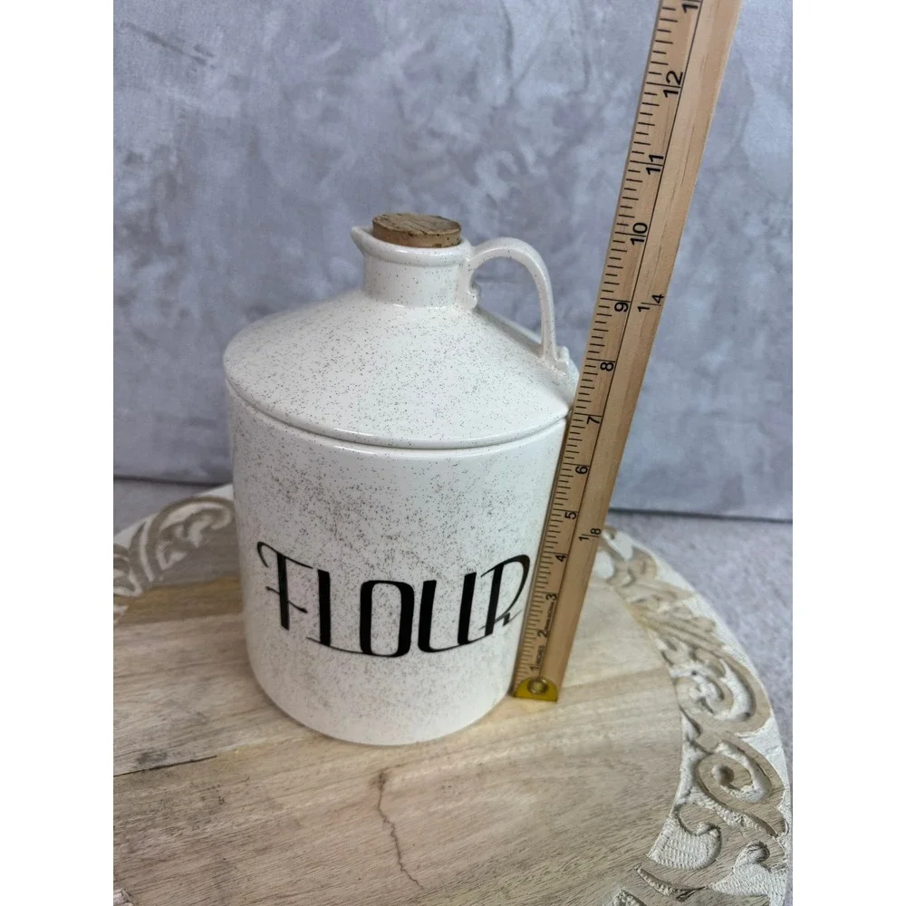 Vintage Style‎ Speckled Ceramic Flour Canister Jar with Handled Lid Cork 8.5in